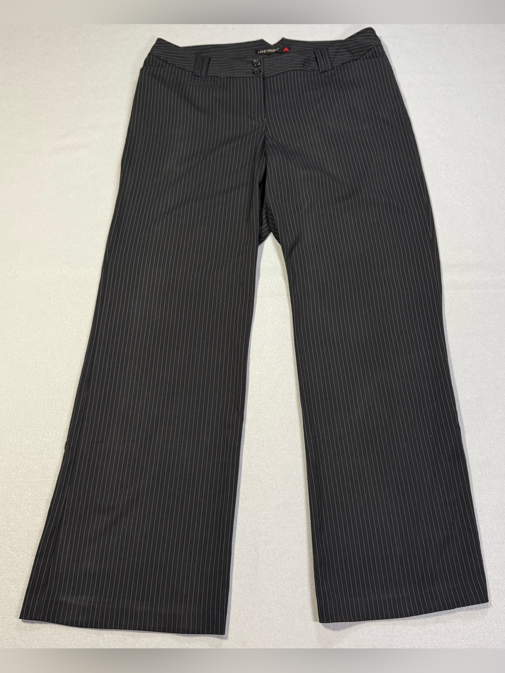 Lane Bryant Womens 3 Tall Black Pinstripe Dress Pants Wide Leg Career Slacks